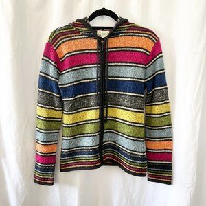 Cousin Johnny Multi-Color Stripe Wool Zip Up Hoodie Jacket Sz M